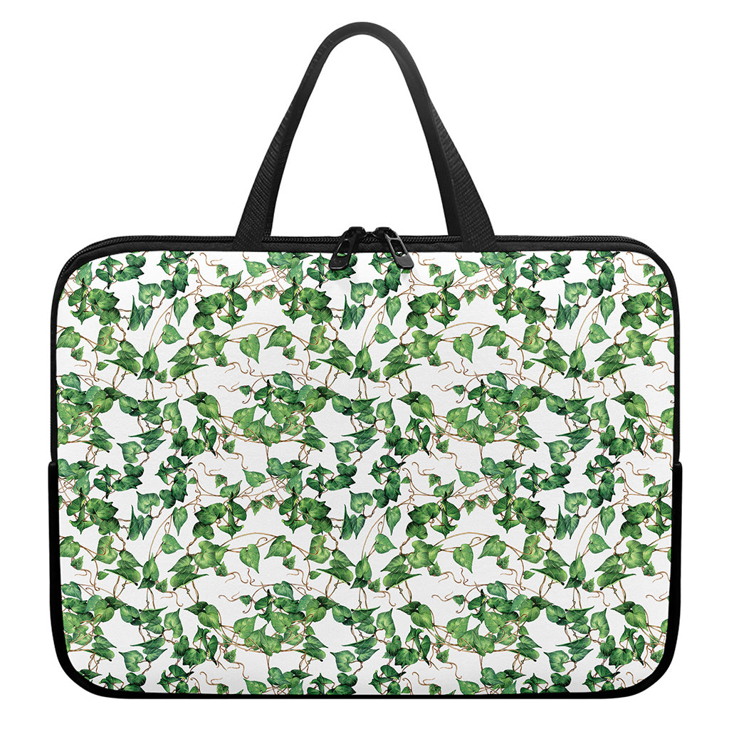 Watercolor Ivy Leaf Pattern Print Laptop Sleeve With Handle