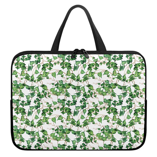 Watercolor Ivy Leaf Pattern Print Laptop Sleeve With Handle