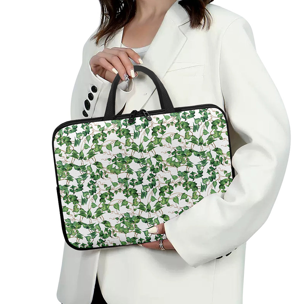 Watercolor Ivy Leaf Pattern Print Laptop Sleeve With Handle