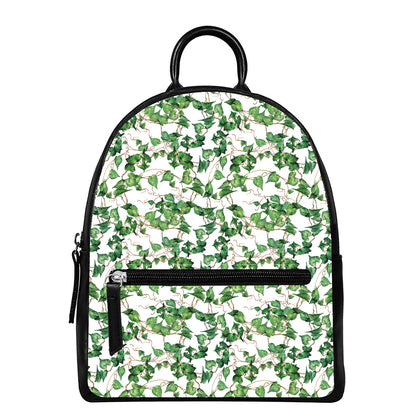 Watercolor Ivy Leaf Pattern Print Leather Backpack