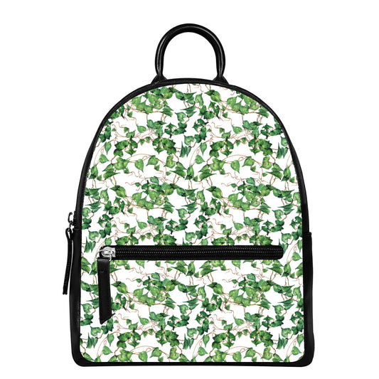 Watercolor Ivy Leaf Pattern Print Leather Backpack