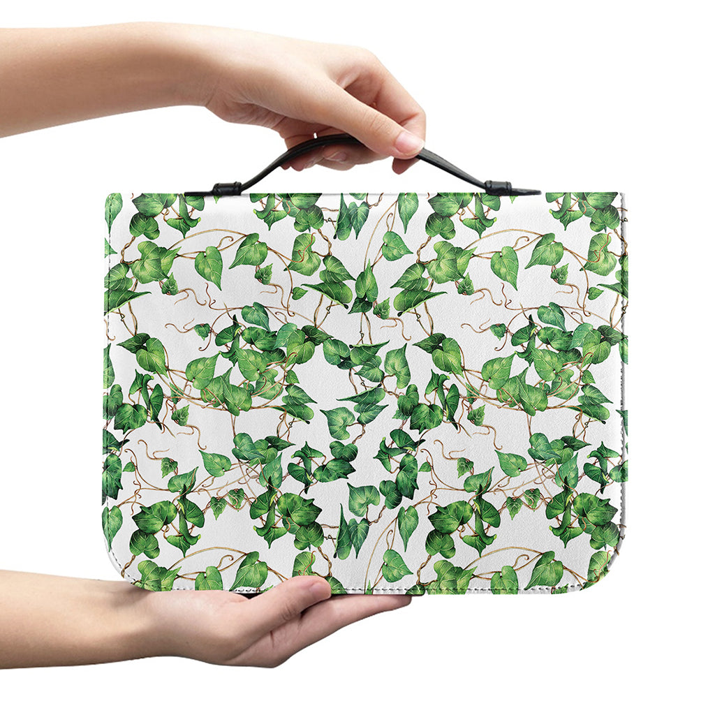 Watercolor Ivy Leaf Pattern Print Leather Bible Cover