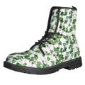 Watercolor Ivy Leaf Pattern Print Lace-Up Boots