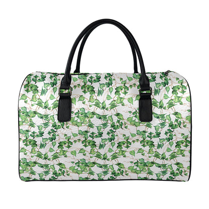 Watercolor Ivy Leaf Pattern Print Leather Duffle Bag