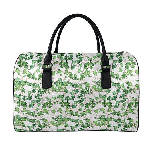 Watercolor Ivy Leaf Pattern Print Leather Duffle Bag