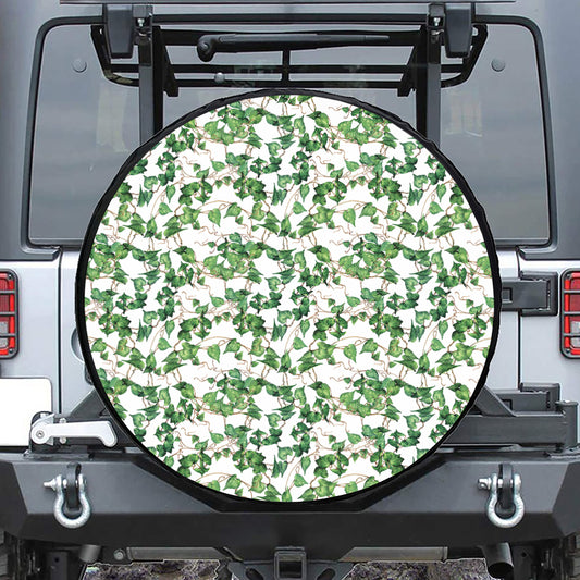 Watercolor Ivy Leaf Pattern Print Leather Spare Tire Cover