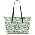 Watercolor Ivy Leaf Pattern Print Leather Tote Bag With Zipper