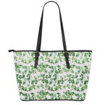 Watercolor Ivy Leaf Pattern Print Leather Tote Bag