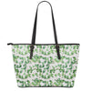 Watercolor Ivy Leaf Pattern Print Leather Tote Bag