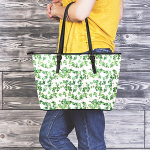 Watercolor Ivy Leaf Pattern Print Leather Tote Bag