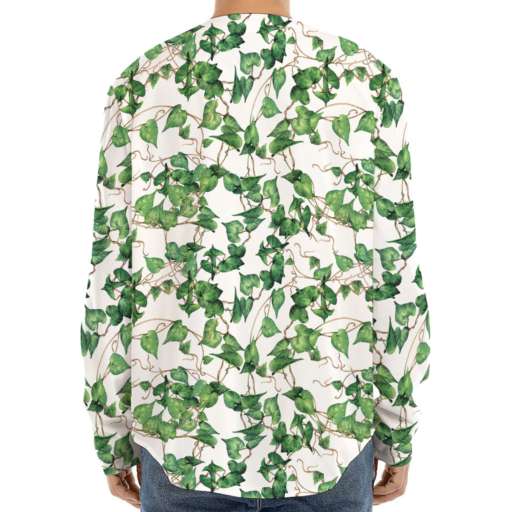 Watercolor Ivy Leaf Pattern Print Long Sleeve Baseball Jersey