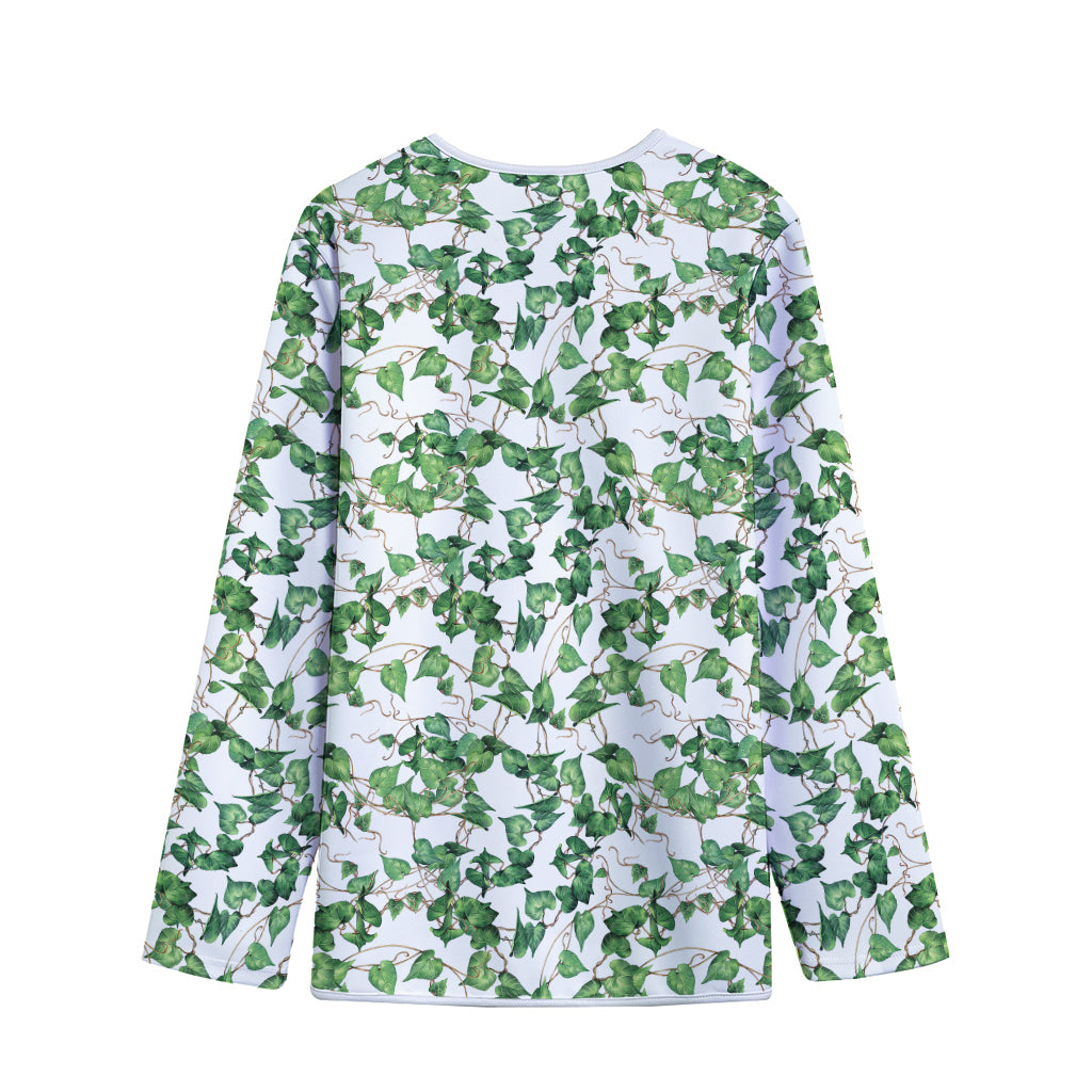 Watercolor Ivy Leaf Pattern Print Long Sleeve Short Coat