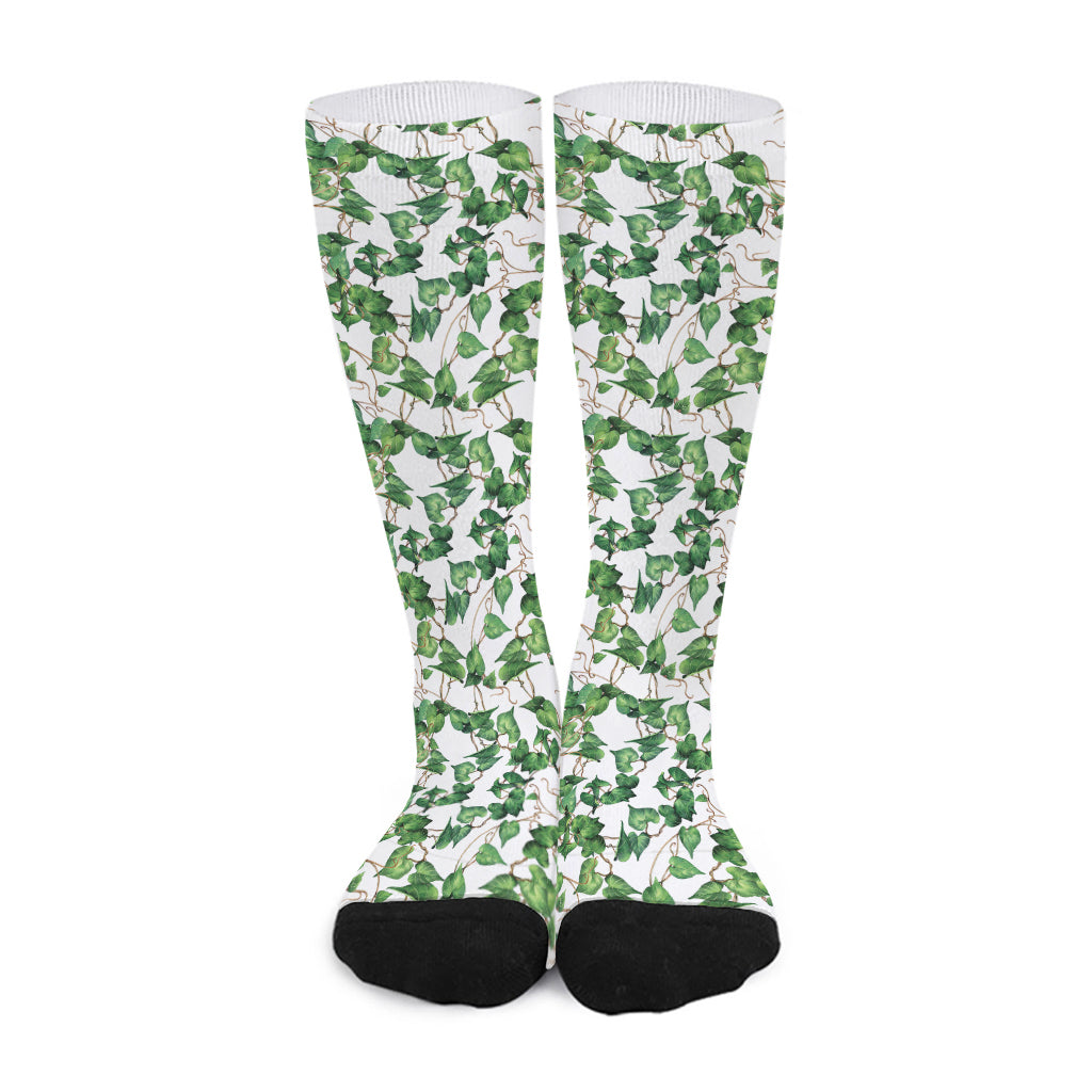 Watercolor Ivy Leaf Pattern Print Long Socks