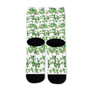 Watercolor Ivy Leaf Pattern Print Long Socks