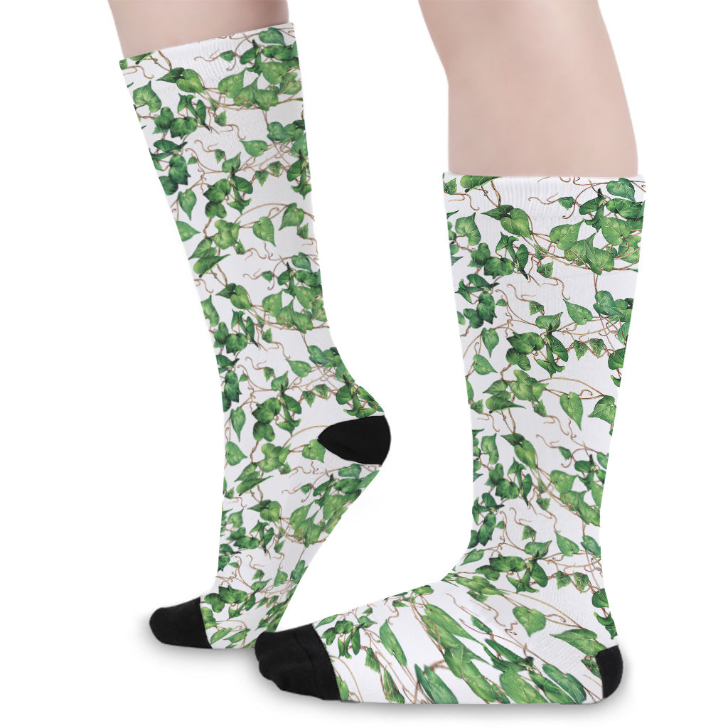 Watercolor Ivy Leaf Pattern Print Long Socks