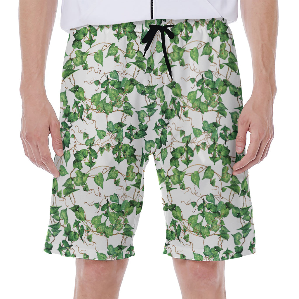 Watercolor Ivy Leaf Pattern Print Men's Beach Shorts