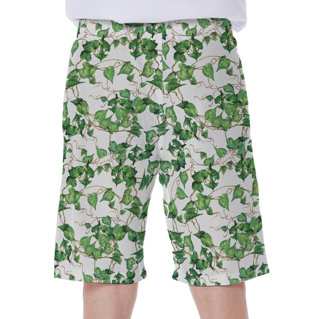 Watercolor Ivy Leaf Pattern Print Men's Beach Shorts