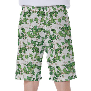 Watercolor Ivy Leaf Pattern Print Men's Beach Shorts