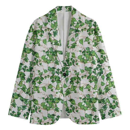 Watercolor Ivy Leaf Pattern Print Men's Blazer