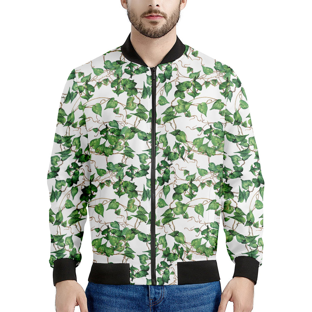 Watercolor Ivy Leaf Pattern Print Men's Bomber Jacket