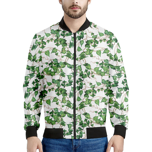Watercolor Ivy Leaf Pattern Print Men's Bomber Jacket
