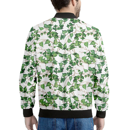 Watercolor Ivy Leaf Pattern Print Men's Bomber Jacket