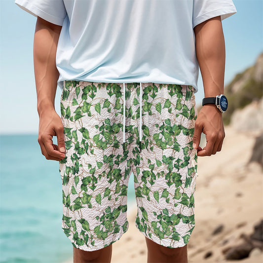 Watercolor Ivy Leaf Pattern Print Men's Cargo Shorts