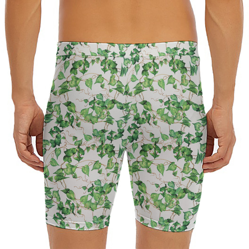 Watercolor Ivy Leaf Pattern Print Men's Long Boxer Briefs
