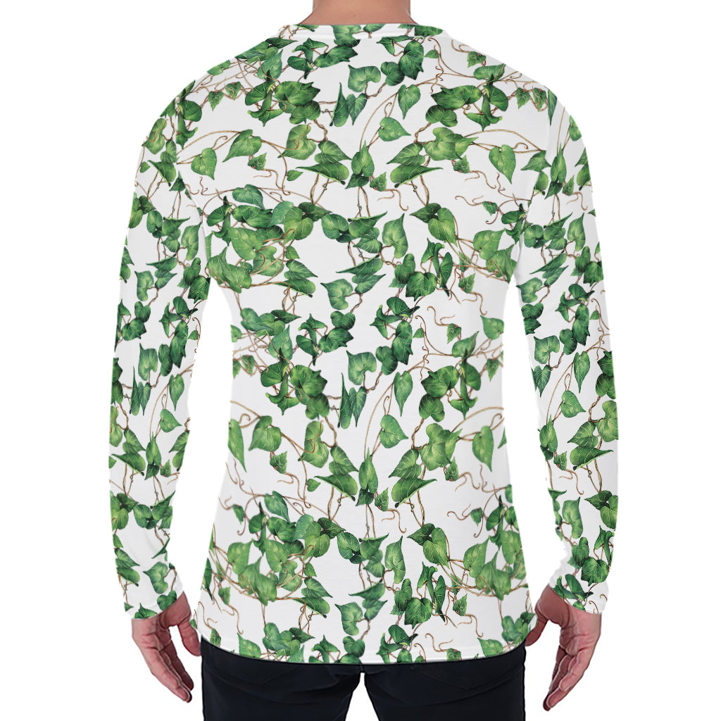 Watercolor Ivy Leaf Pattern Print Men's Long Sleeve T-Shirt