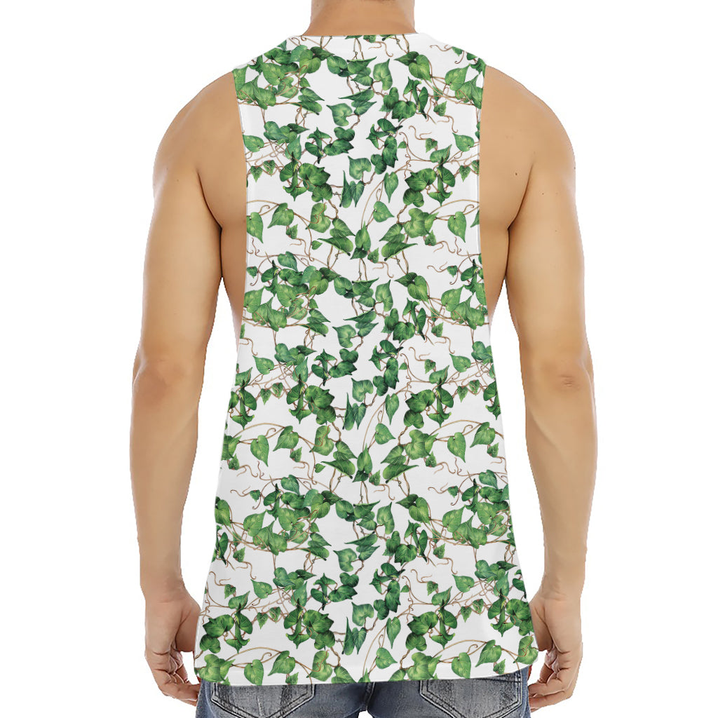 Watercolor Ivy Leaf Pattern Print Men's Muscle Tank Top