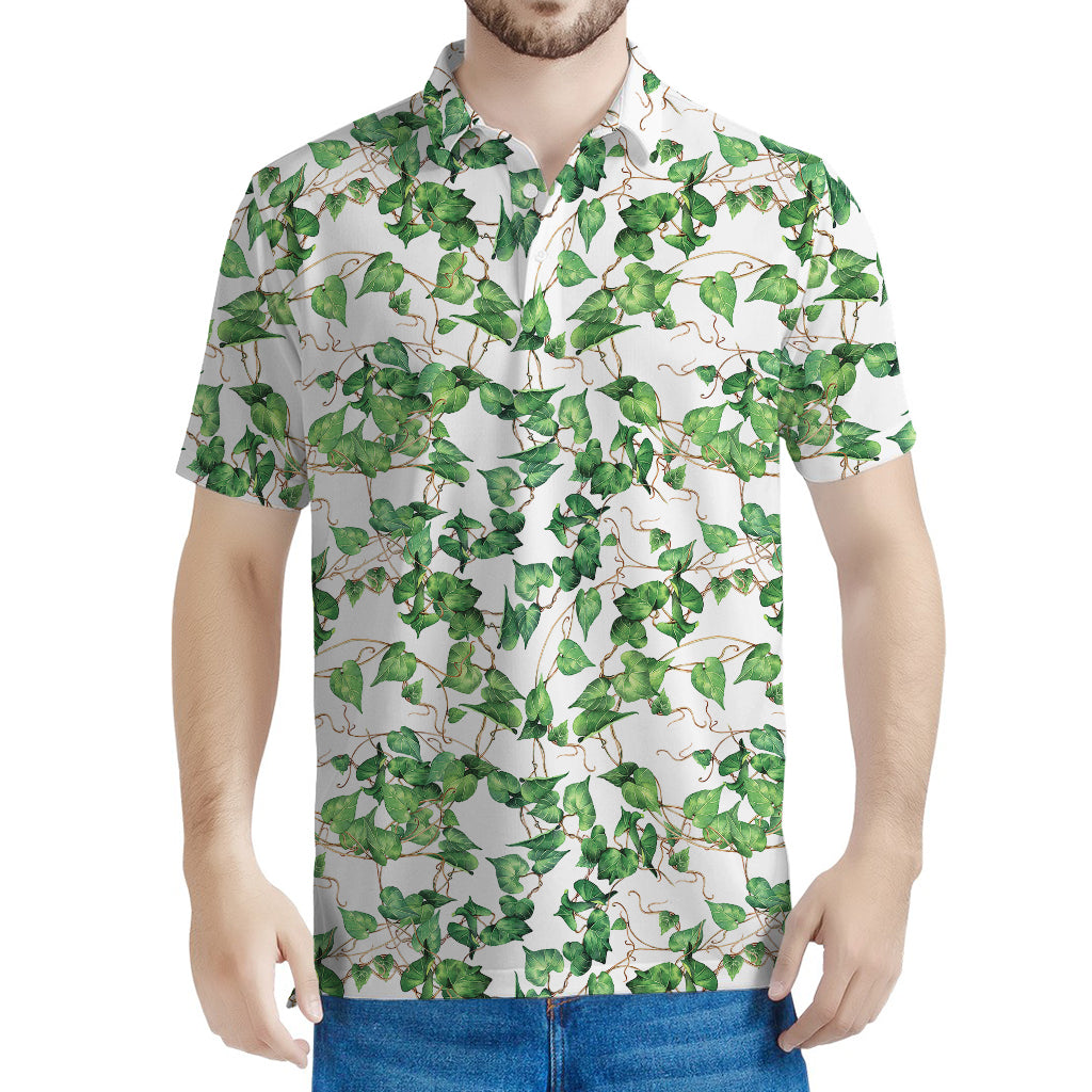 Watercolor Ivy Leaf Pattern Print Men's Polo Shirt