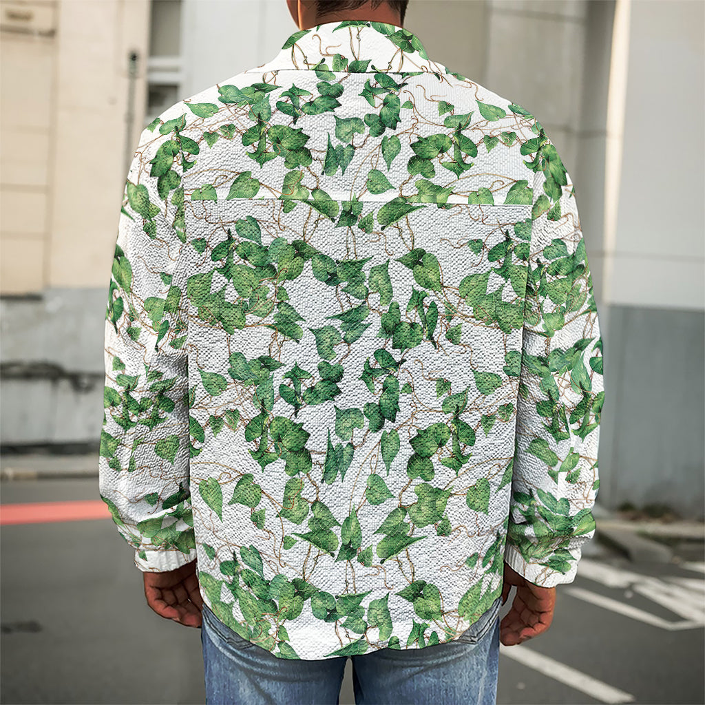 Watercolor Ivy Leaf Pattern Print Men's Shirt Jacket