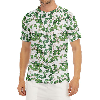 Watercolor Ivy Leaf Pattern Print Men's Short Sleeve Rash Guard