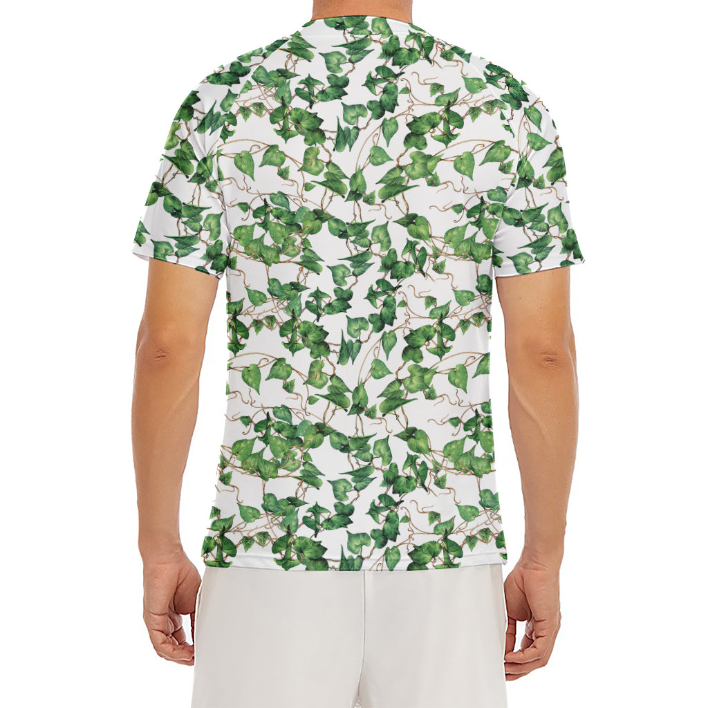 Watercolor Ivy Leaf Pattern Print Men's Short Sleeve Rash Guard
