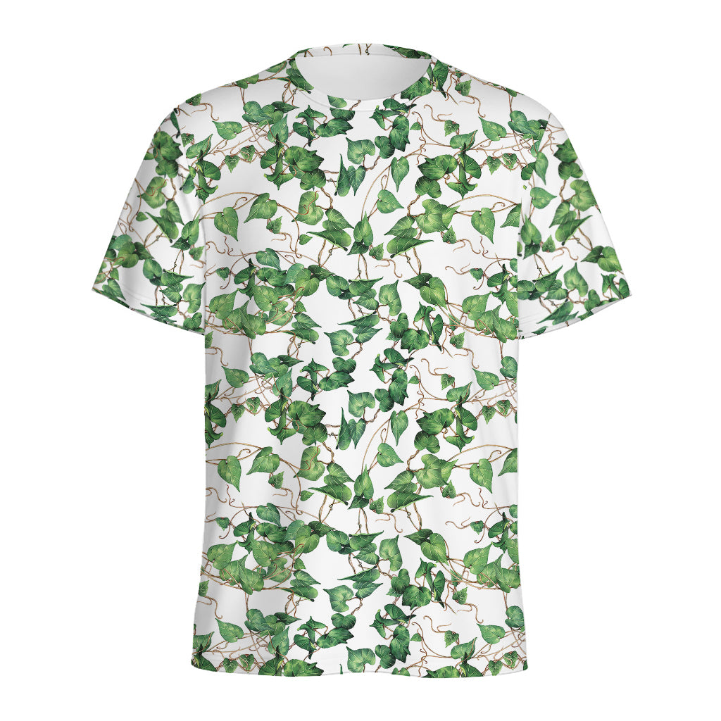 Watercolor Ivy Leaf Pattern Print Men's Sports T-Shirt