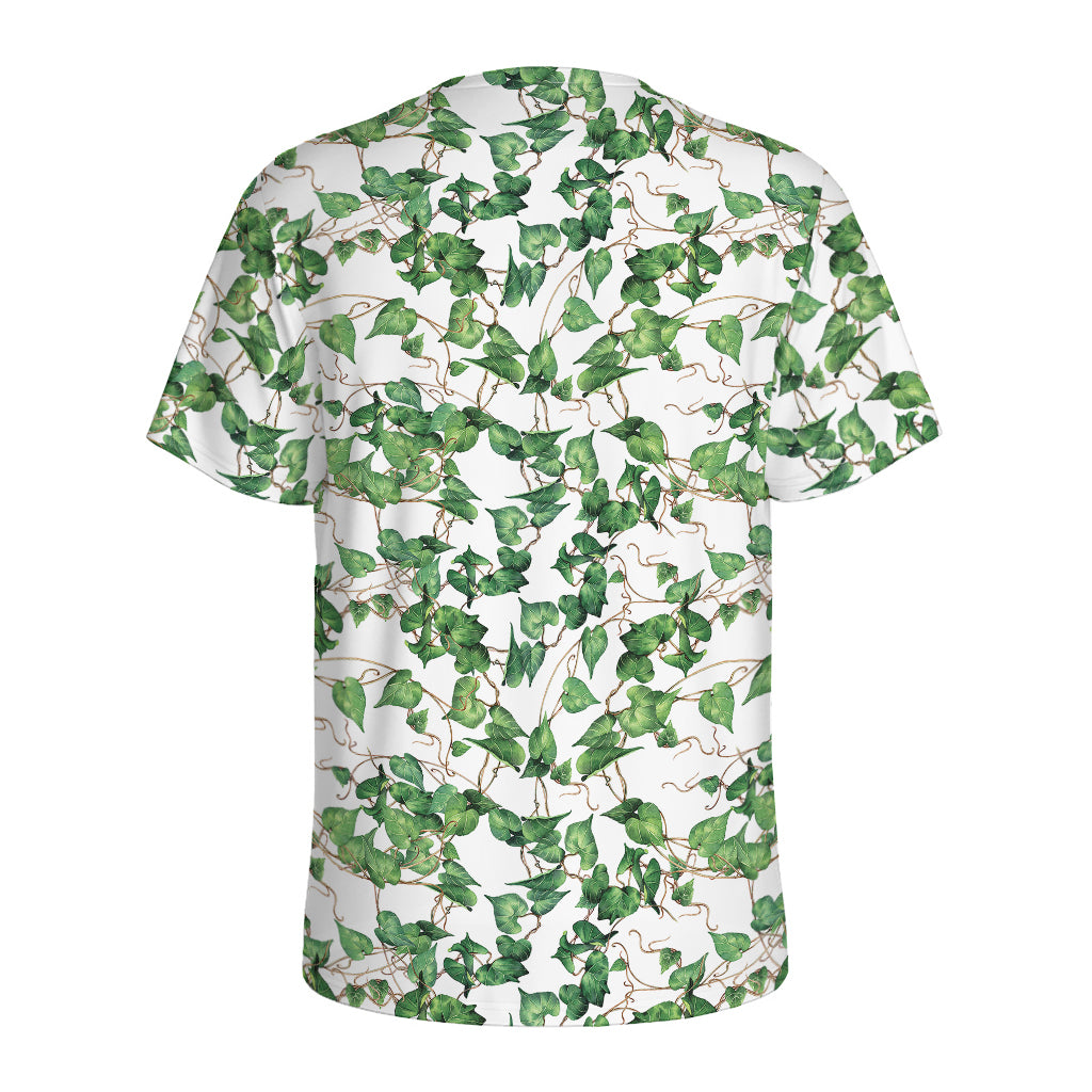 Watercolor Ivy Leaf Pattern Print Men's Sports T-Shirt
