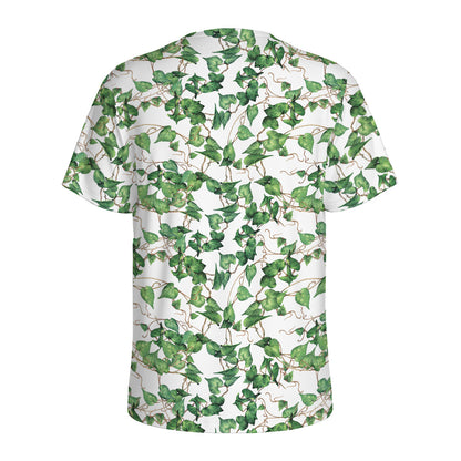 Watercolor Ivy Leaf Pattern Print Men's Sports T-Shirt