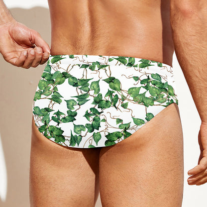 Watercolor Ivy Leaf Pattern Print Men's Swim Briefs