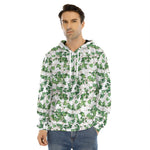 Watercolor Ivy Leaf Pattern Print Men's Velvet Pullover Hoodie