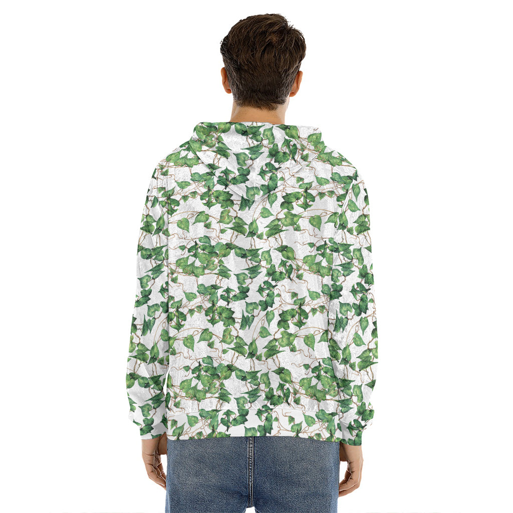 Watercolor Ivy Leaf Pattern Print Men's Velvet Pullover Hoodie