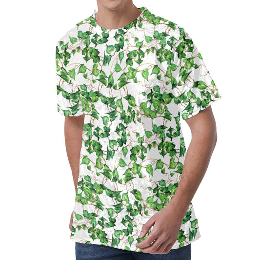 Watercolor Ivy Leaf Pattern Print Men's Velvet T-Shirt
