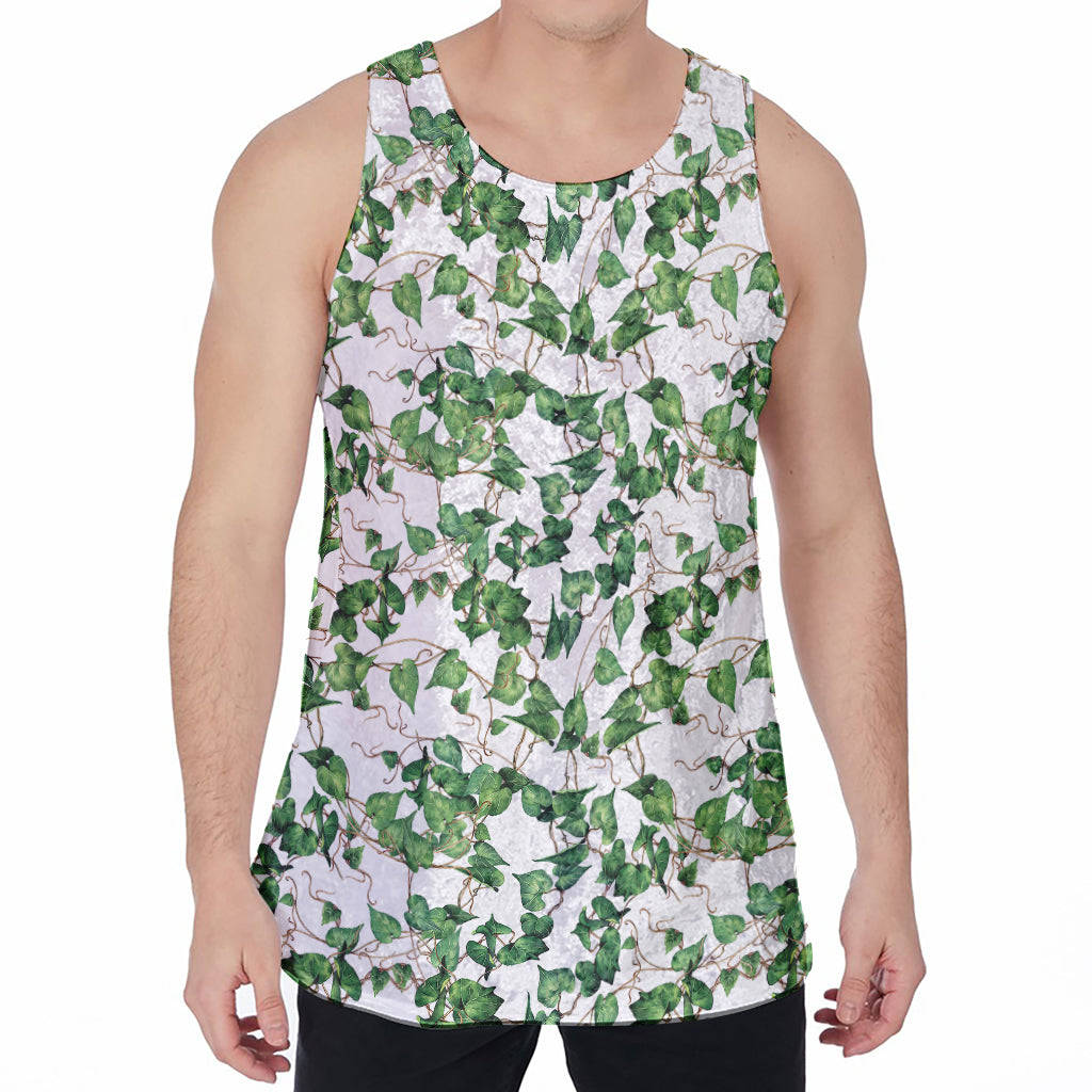 Watercolor Ivy Leaf Pattern Print Men's Velvet Tank Top