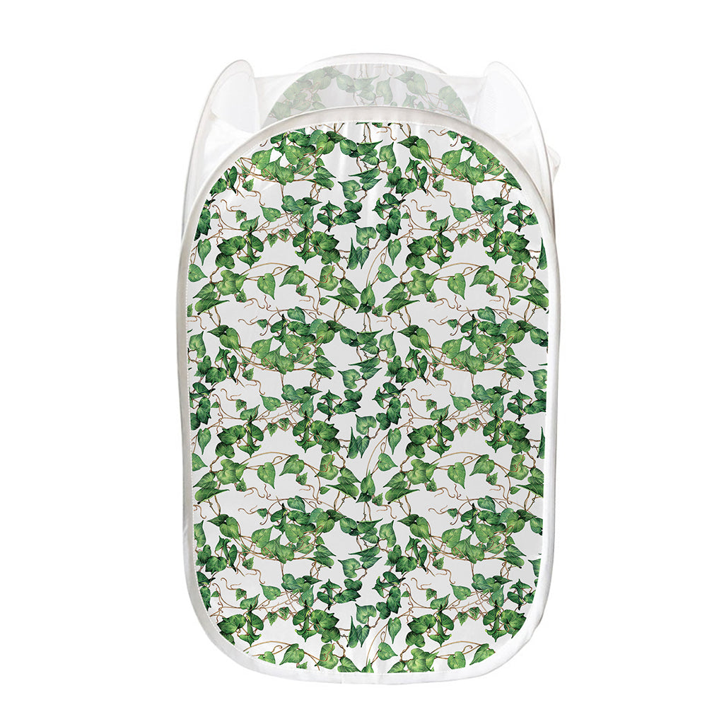 Watercolor Ivy Leaf Pattern Print Mesh Laundry Hamper