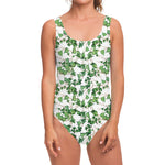 Watercolor Ivy Leaf Pattern Print One Piece Swimsuit