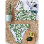 Watercolor Ivy Leaf Pattern Print One Shoulder Bikini Top