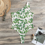 Watercolor Ivy Leaf Pattern Print One Shoulder Bodysuit
