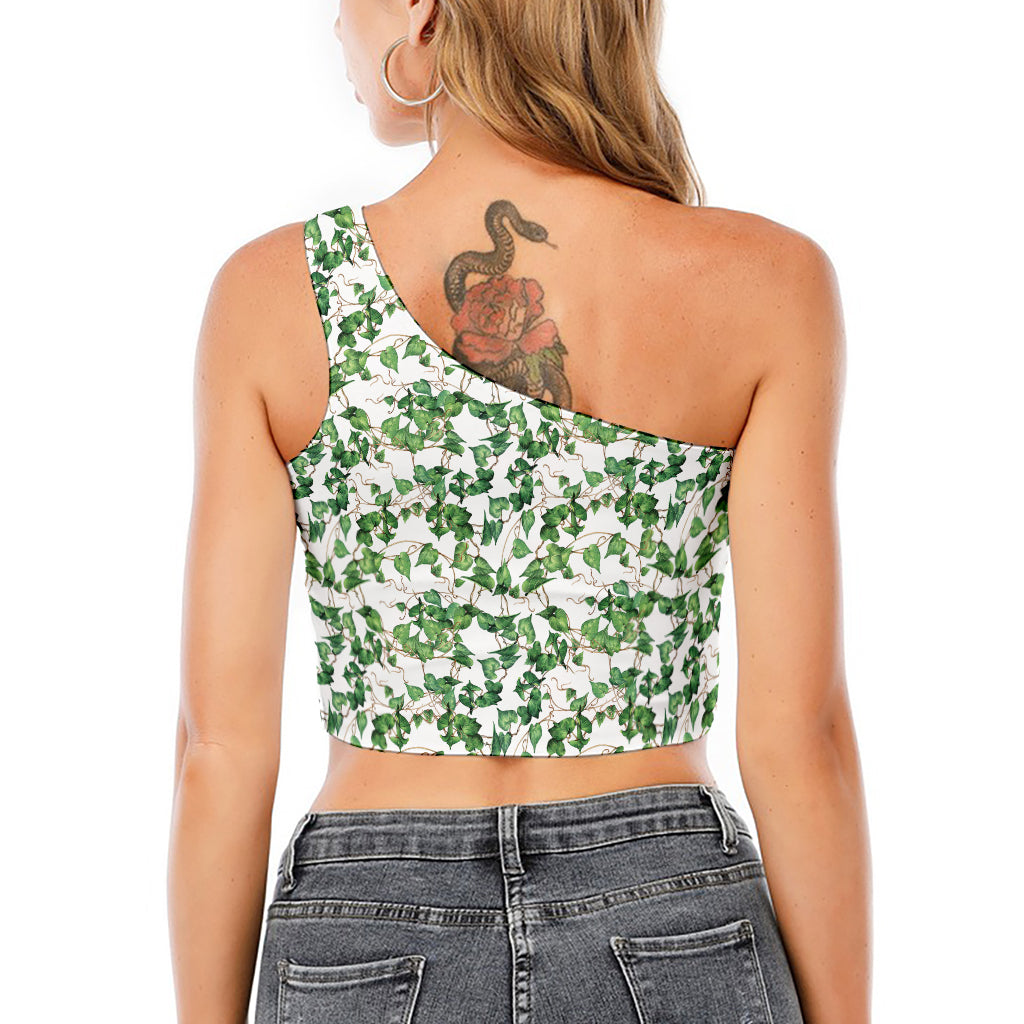 Watercolor Ivy Leaf Pattern Print One Shoulder Crop Top