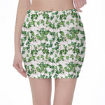 Watercolor Ivy Leaf Pattern Print Pencil Mini Skirt