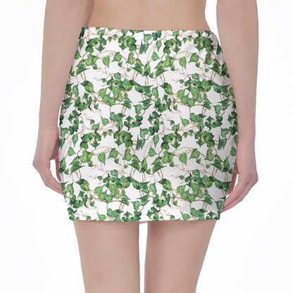 Watercolor Ivy Leaf Pattern Print Pencil Mini Skirt
