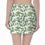Watercolor Ivy Leaf Pattern Print Pencil Mini Skirt
